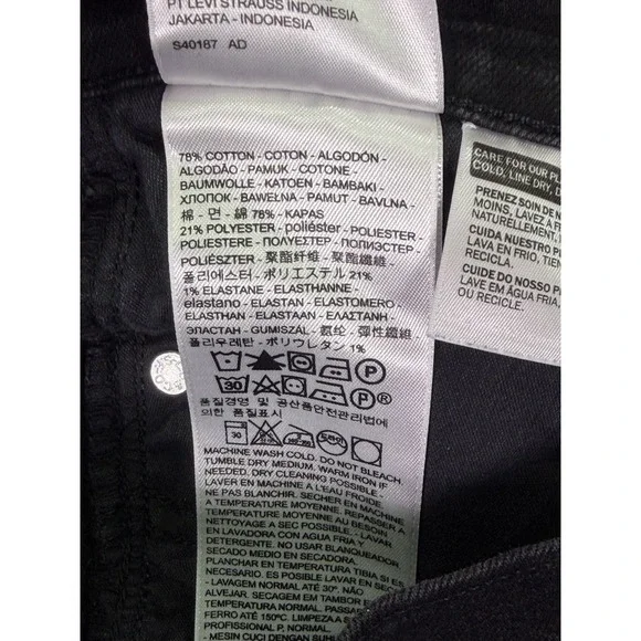 Levis 505 Jeans Womens 28 Black Dark Wash Denim Straight Mid Rise Stretch - Picture 8 of 10